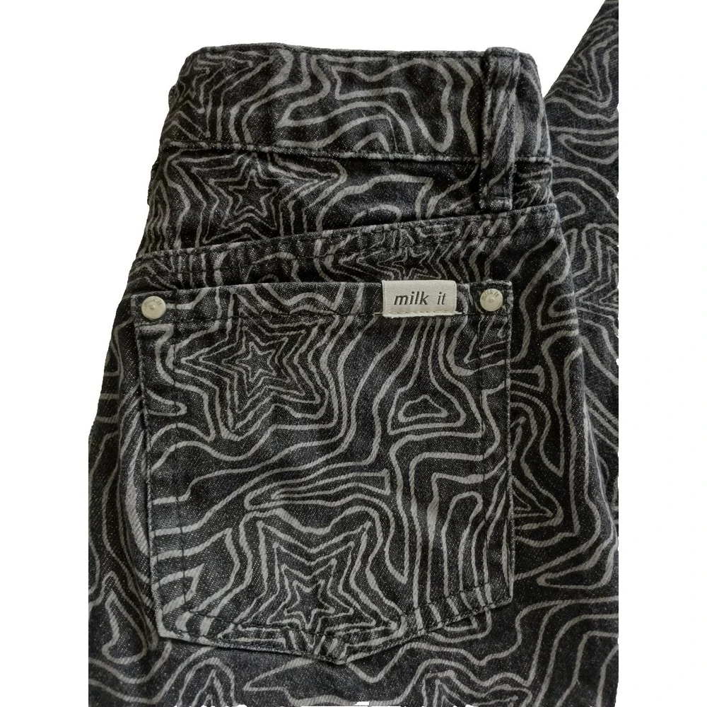 Milk It Funky Black & White Button Front Denim Jeans Women's Size 26 X 29 - Picture 5 of 12